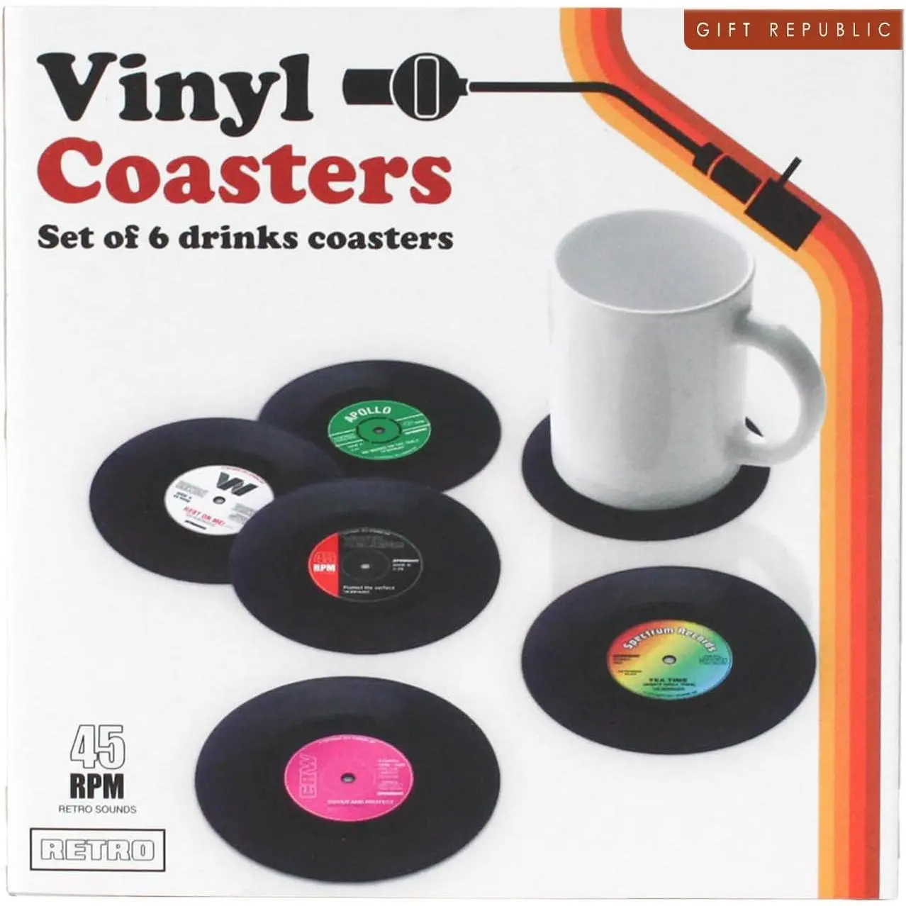 Retro Vinyl Coasters 6-Pack for Music Lovers, Cool Drink Coasters, Housewarming Gift