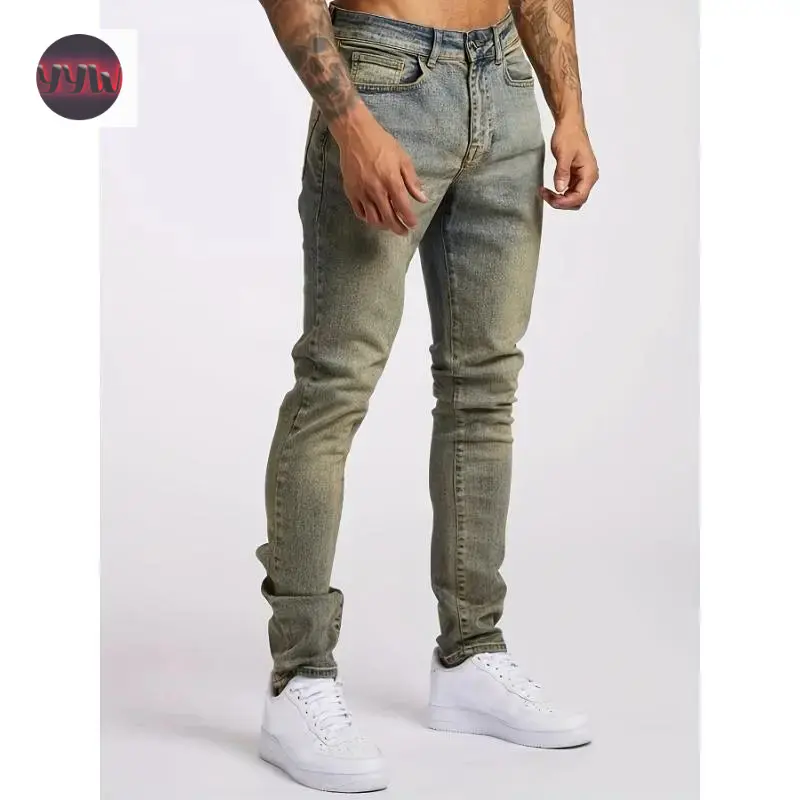 YYW1 Slim Fit Vintage Denim Jeans - Stretch, Distressed, Plain Streetwear Pants for Men - Comfortable Cotton Spandex Polyester Fabric Mens Casual Trouser, Slim Jeans