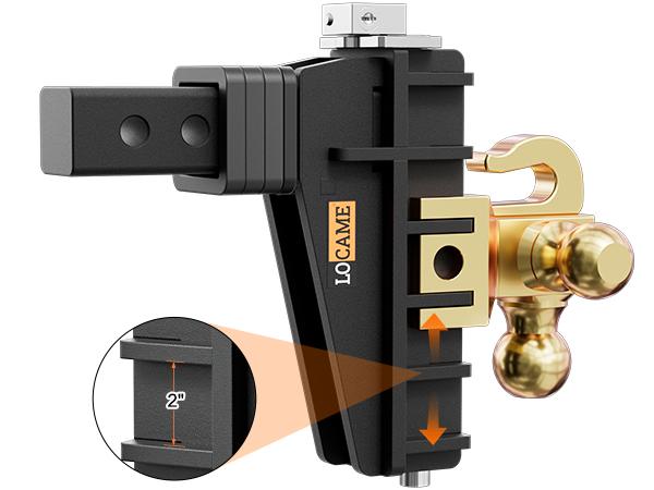 LOCAME Adjustable Trailer Hitch with Hook, Tri-Ball (1-7/8", 2", 2-5/16") Drop Hitch, Fits 2.5 Inch Receiver, 6" Drop Down Hitch, 18,500 LBS Heavy Duty Truck, Solid Ball Mount, Gold