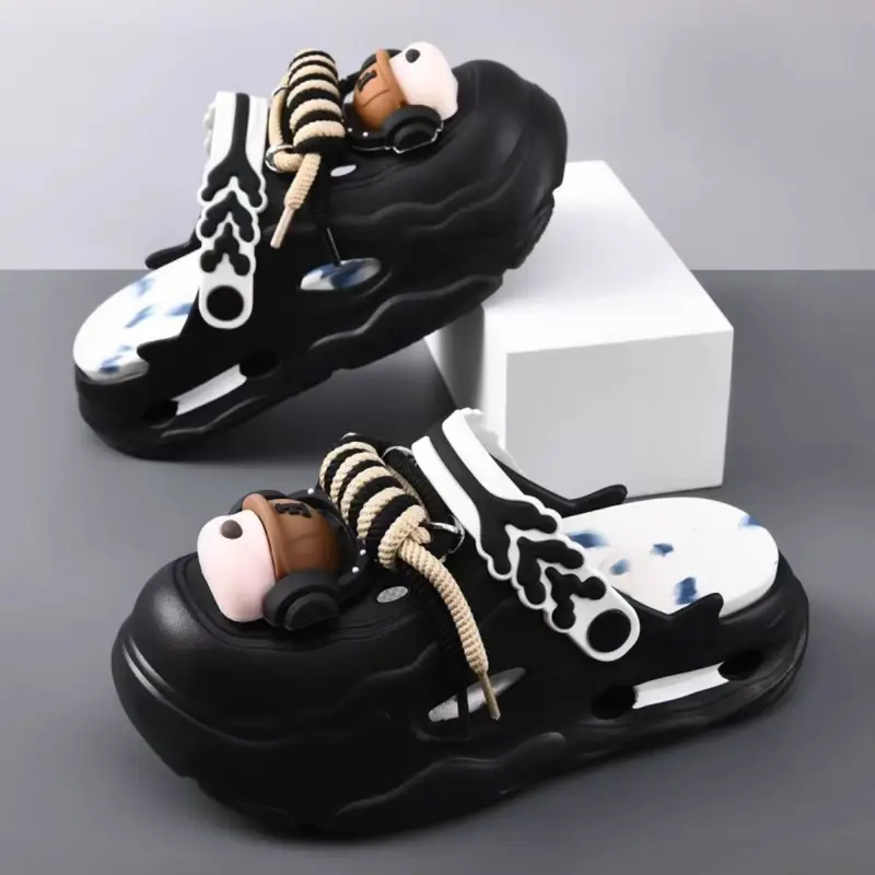Men's Thick Sole Anti-Slip Hole Shoes, Trendy Cartoon Shoe Flowers, Indoor Outdoor Wear, Home Footwear, Comfortable and Stylish Footwear, Eva Slippers, Non Slip Slippers, Lightweight Slipper, Casual Soft Slippers, House Slippers