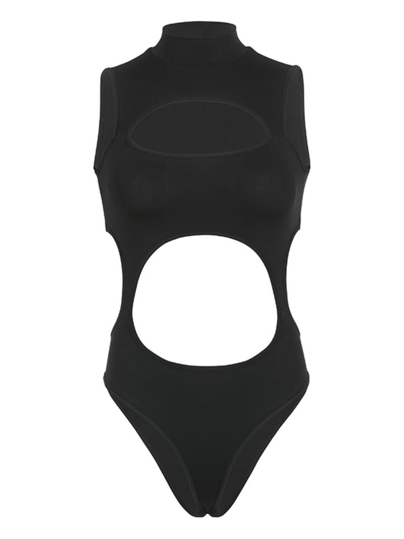 Women's Plain Cut Out Bodysuit, Street Fashion Solid Sleeveless Bodysuit for Daily Outdoor Wear, Summer Clothes for Women