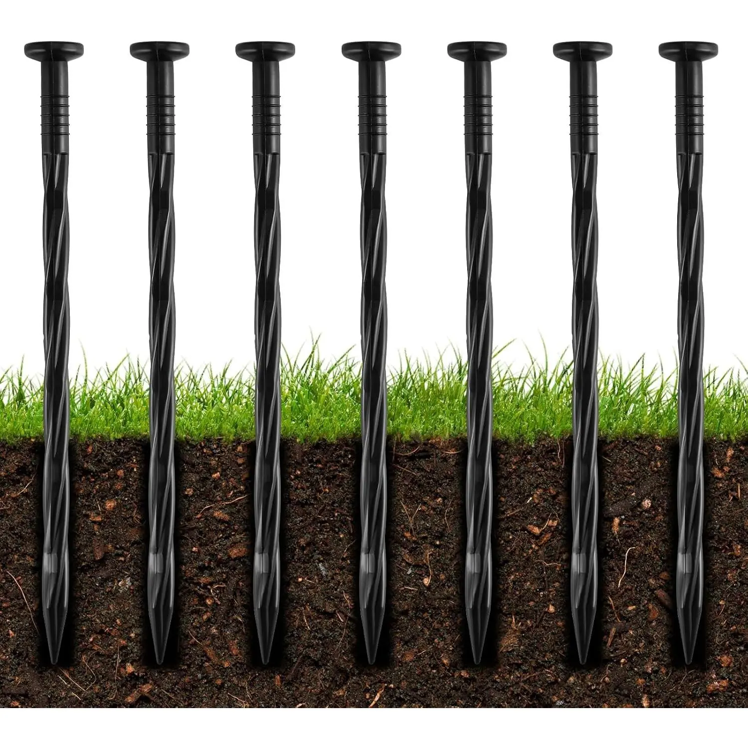 100Pcs 8-Inch Plastic Landscape Edging Spikes, Spiral Anchoring Nails for Weed Barrier, Paver Edging, Landscape Edging, Artificial Turf, Grass Pathways, and More