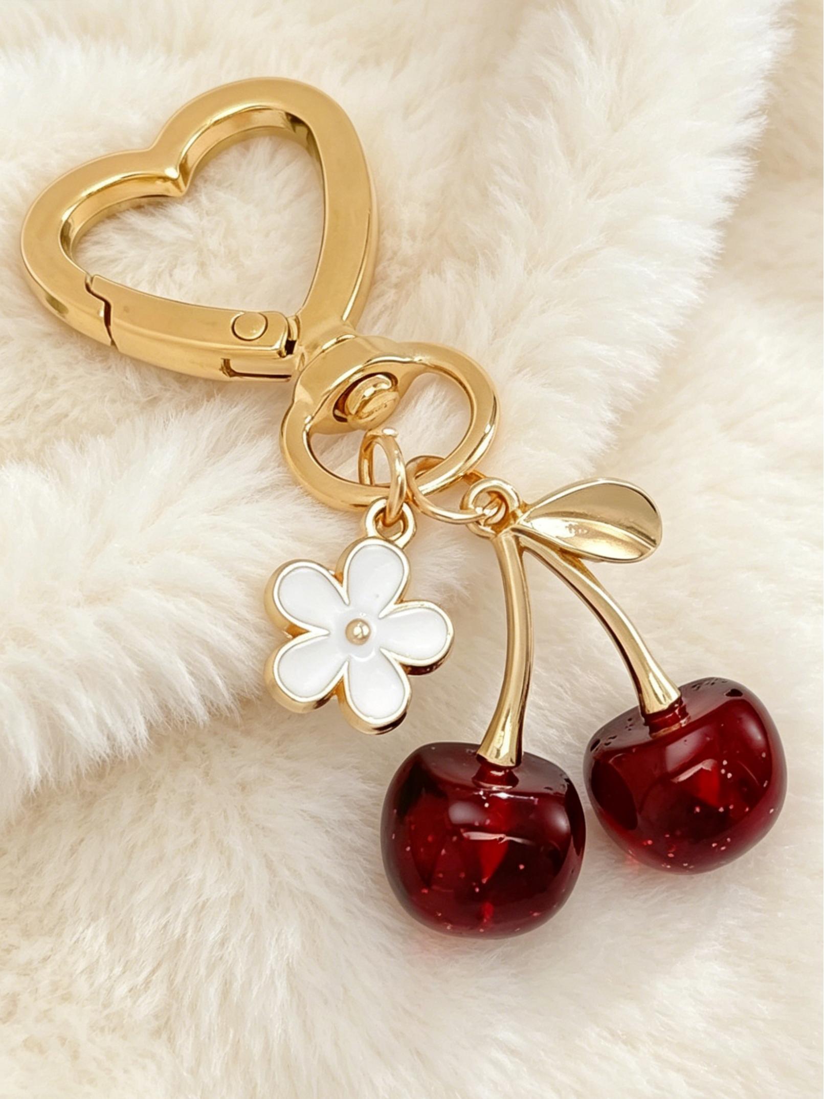 Chic Cherry Keychain Bag Charm, Alloy Material, Minimalist Design for Women's Accessories, Perfect Gift Idea, Keychain Pendant