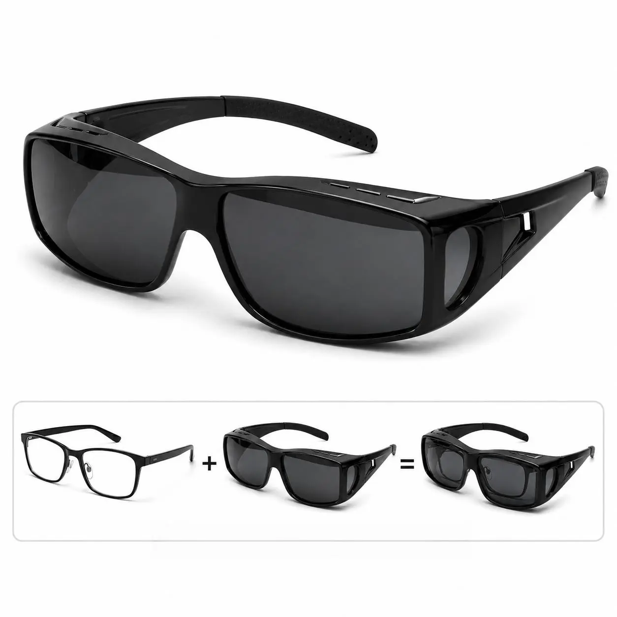 Oversized Night Vision Glasses for Driving, Unisex Anti-Glare Fit-Over Shades for Prescription Eyewear, Night Vision Shades, Driver