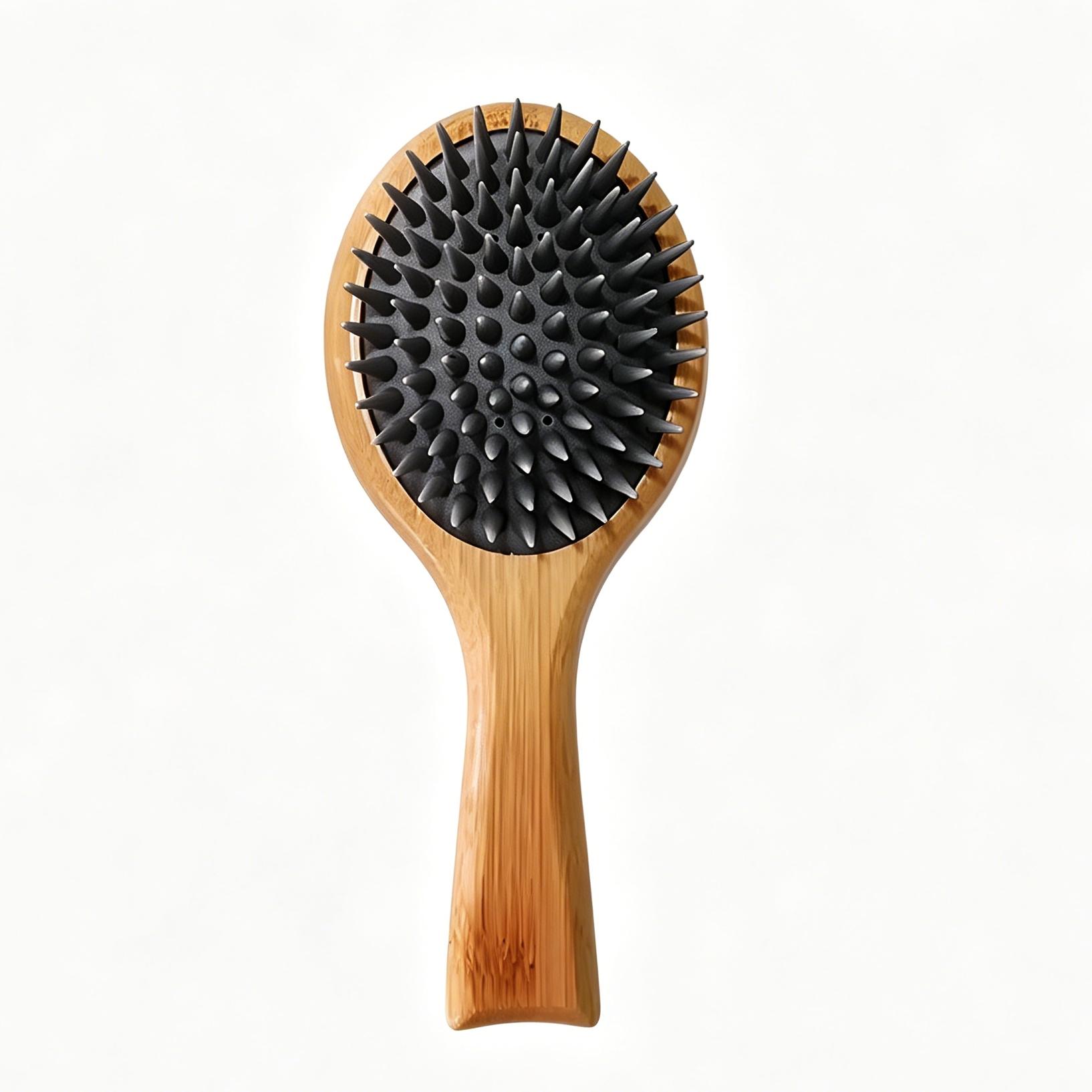 Silicone Massage Comb Bamboo Handle Scalp Massager Brush, Relaxing Meridian Stimulation, Hair Care Tool for Stress Relief