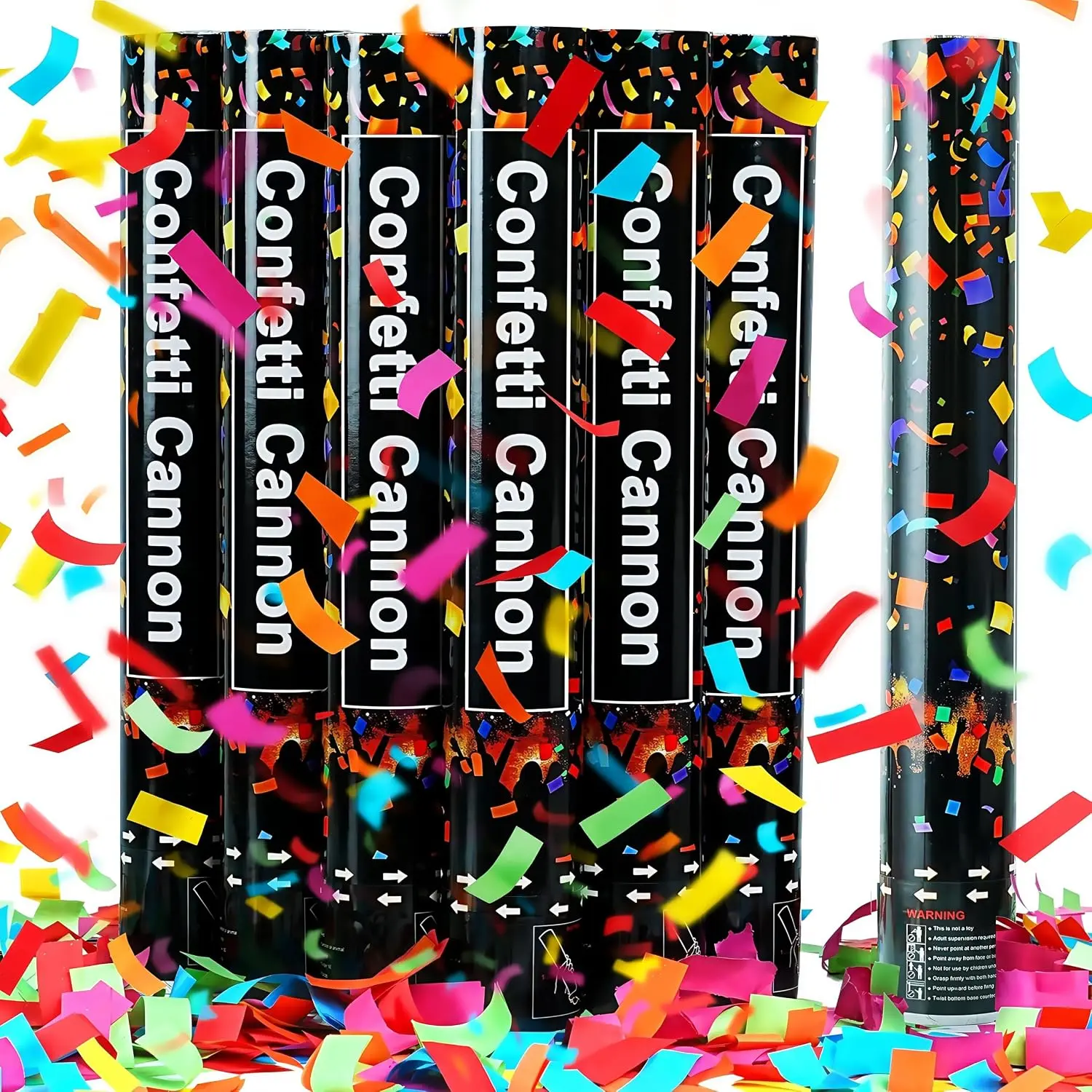 6‑Pack 16in Biodegradable Confetti Poppers, Colorful Confetti Cannons, Party Supplies for Wedding Birthday Holiday Celebrations