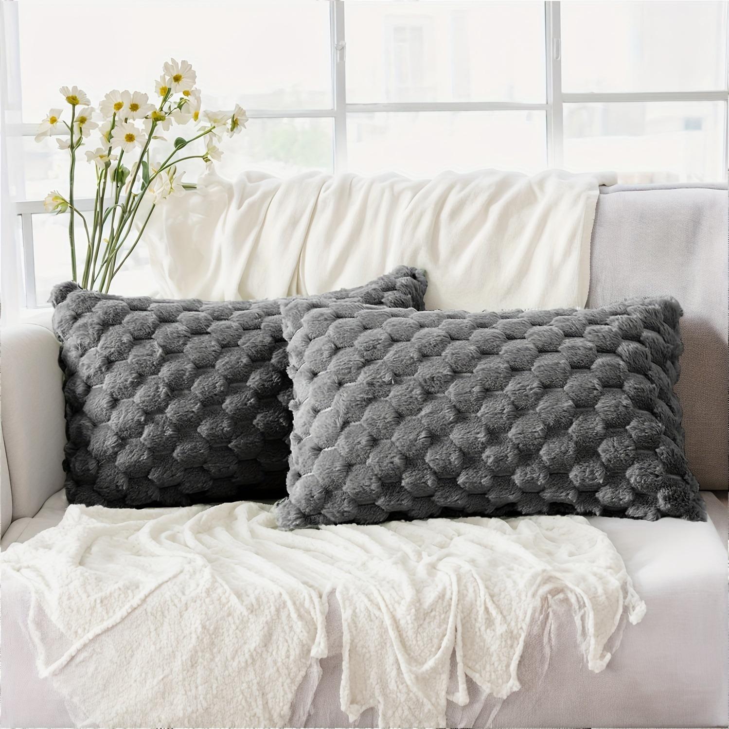 Boho Chic Decorative Pillow Covers Set of 2, Soft Plush Cream Color with Geometric Patterns, Zipper Closure, Sofa & Bedroom Decoration