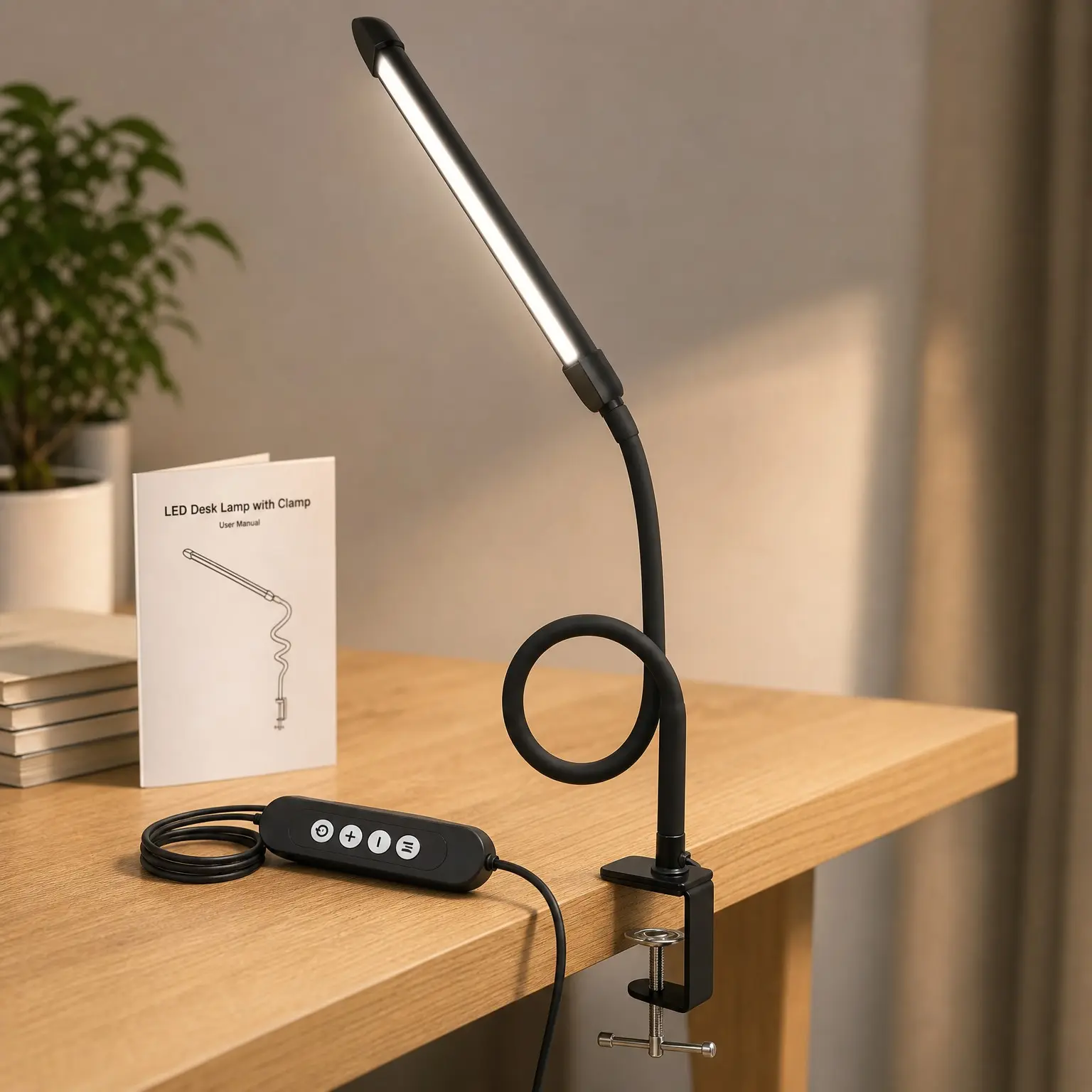 Metal LED Desk Lamp with Clamp, 12W USB Powered, 18" Flexible Gooseneck, 3 Color Modes, 10 Brightness Levels, Eye-Caring Light for Study, Reading, Work, Home Office, BlackGift