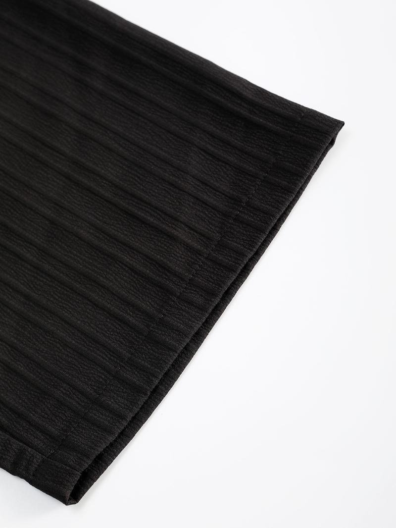 Men's All-Black Vertical Texture 2-Piece Casual Set - Long-Sleeve Button-Up Shirt + Elastic-Waist Pants, Lightweight Drapey Fabric, Relaxed Loose Fit, Minimalist Sophisticated Design, Perfect forOutdoor Brunch, Urban Office Commutes, Café Meetings & Casua Men's All-Black Vertical Texture 2-Piece Casual Set - Long-Sleeve Button-Up Shirt + Elastic-Waist Pants, Lightweight Drapey Fabric, Relaxed Loose Fit, Minimalist Sophisticated Design, Perfect forOutdoor Brunch, Urban Office Commutes, Café Meetings & Casua