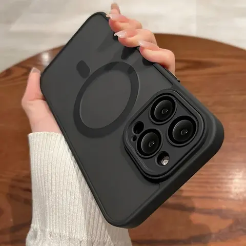 For 16 15 Pro Max Matte Magnetic Wireless Charge Translucent Case For iPhone 16 15 14 13 12 11 Pro Max Plus Magsafe Shockproof Armor Hard Back Cover fid