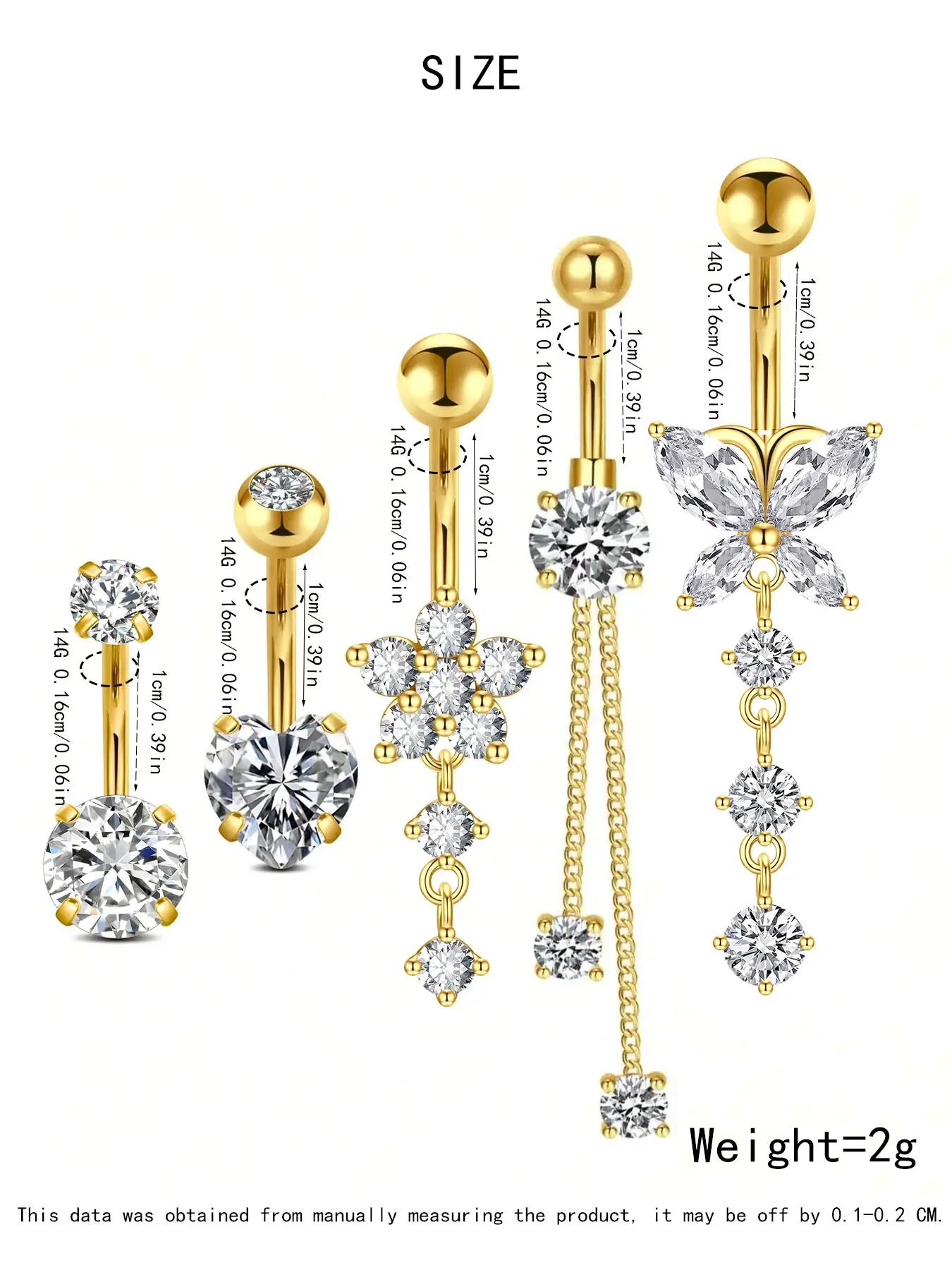 Casual Rhinestone Decor Butterfly & Flower & Heart Design Belly Button Ring, Navel Piercing Body Jewelry, Classic Fashion Accessories for Party, Club, Belly Hoops