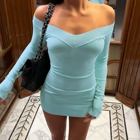 Women's Spring & Autumn Sexy Long Sleeve V Neck Party Club Mini Sweater Dress