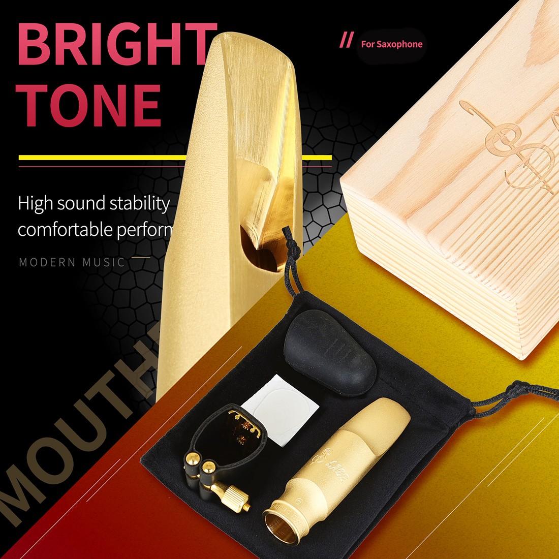 SLADE Brass Alto Sax Metal Mouthpiece Silver or Gold Plated with Wooden Gift Box, Sax Mouthpiece Upgrade for Practice Performance Gift