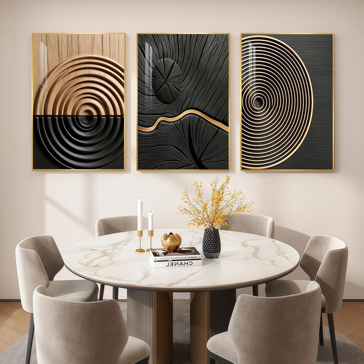 3 Counts Aluminum Alloy Framed Painting, Abstract Geometric Lines And Circles Art, Home Decoration For Living Room, Bedroom, Office, Restaurant, Hallway Wall Decor, Odorless Print Artwork, Luxury Perfect Gift For Friends And Family