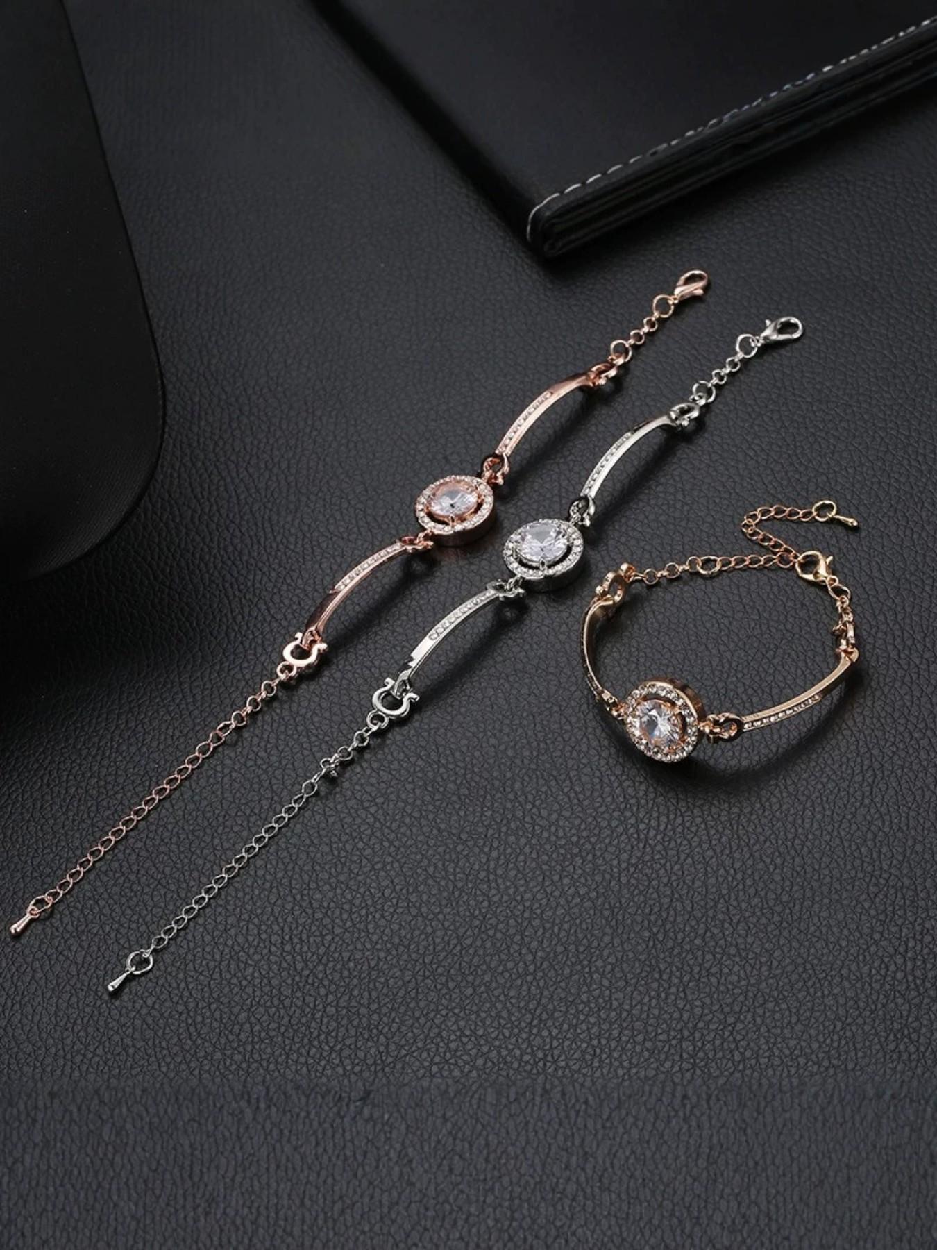 Luxury Full Diamond Round Bracelet, Vintage Luxury Style, Brighten Skin Tone, Commuter Versatile, Rose Gold/silver/, Office Wear Jewelry