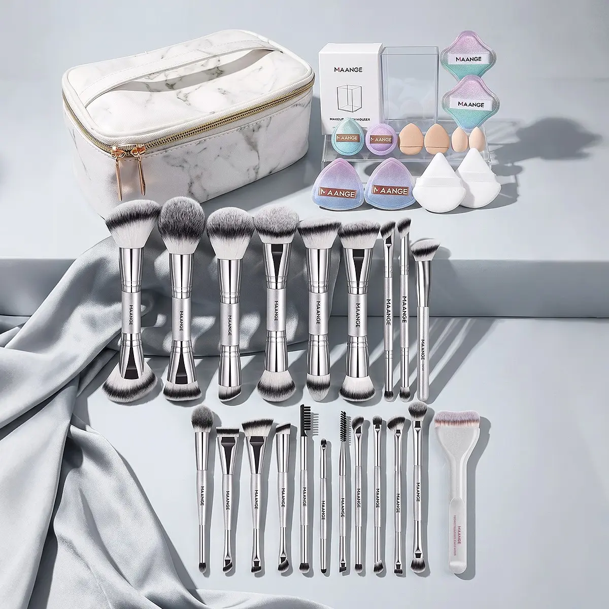 Professional Makeup Brush Set by Maange, Includes 21 Brushes, 12 Puff Accessories, Storage Box, Handbag, Essential Makeup Tools, Makeup Brush Kit
