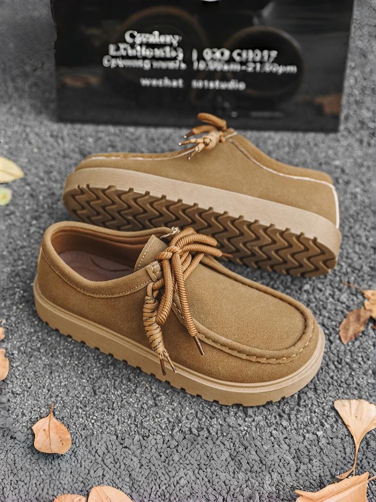 1 Pair of Men's Platform Casual Shoes: Retro Workwear Style, Personalized Thick Rope Laces + Anti-slip Wear-resistant Outsole, Ideal for Men's Daily Streetwear & Casual Outings