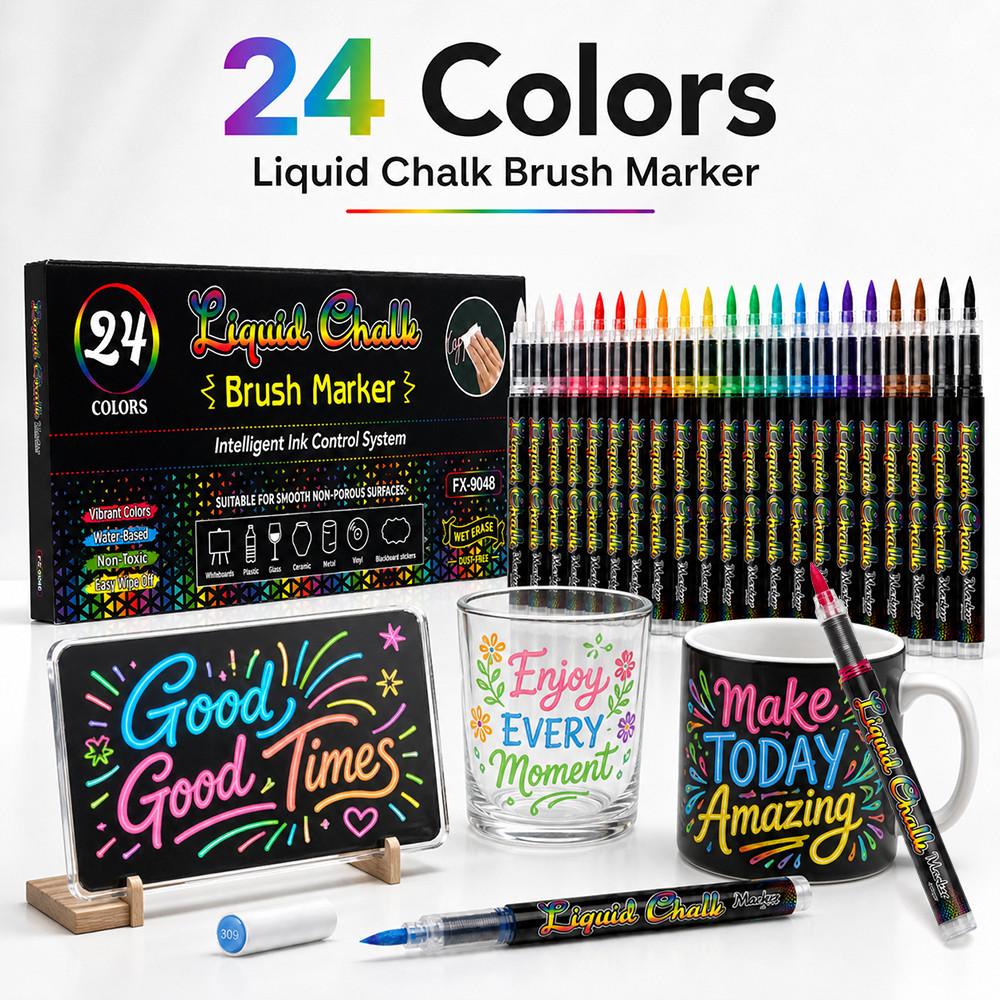 12/24 Color Erasable Liquid Chalk Marker, Soft Tip Fluorescent Glass Blackboard Pen, Dust-Free Wet-Erasable Washable Markers, Ideal for Holiday Decorations