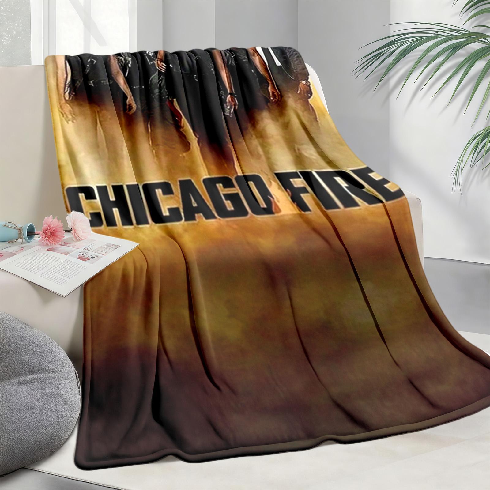 1 piece Chicago Fire TV Series Poster themed flannel blanket - All-season comfortable flannel blanket, modern design style, suitable for sofas and beds, digitally printed pattern, super soft and warm, 100% polyester material, machine washable