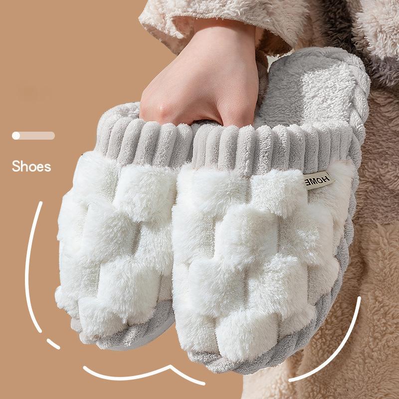 Checkered Plaid Fuzzy Slippers for Women & Men Cozy Indoor Bedroom Footwear Soft Plush House Slippers Non-Slip Warm Home Shoes with Hexagonal Corduroy Design