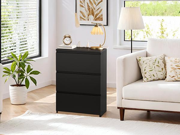 FOTOSOK Nightstad with Charging Station, White Nightstand with 3 Drawers,  Nightstand with USB Ports, Power Outlets, Silent Slides, Wooden End Side Table Bedside Table for Bedroom