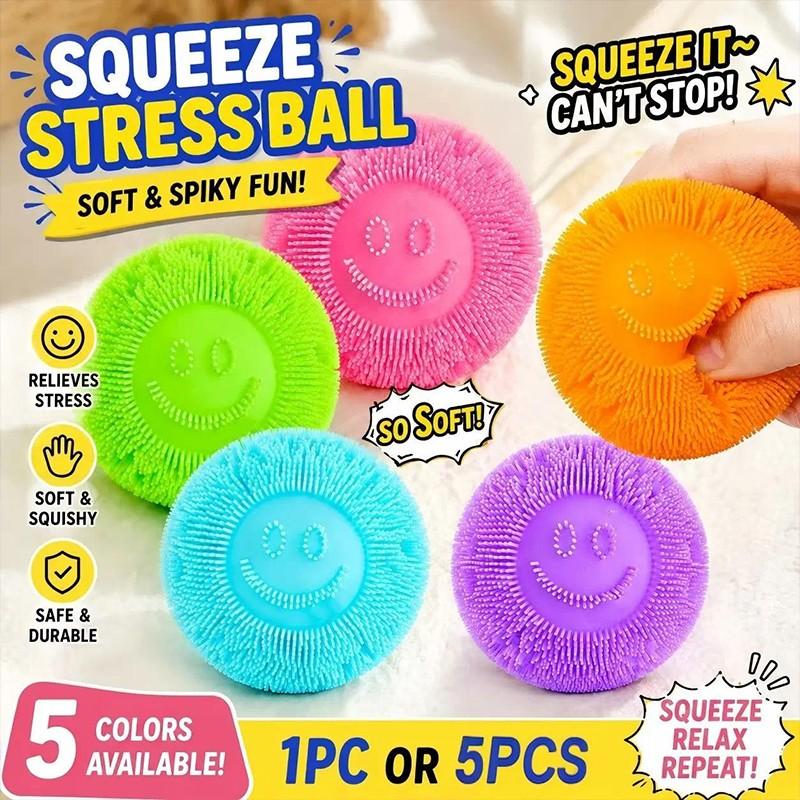 5 Colors TPR Soft Spiky Smiley Face Stress Ball 1 Pack/5 Pack Super Soft Squeezable Rebound Cute Stress Relief Squishy Non-Toxic Sensory Fidget Gift Toy Fidget Toy for Kids Adults