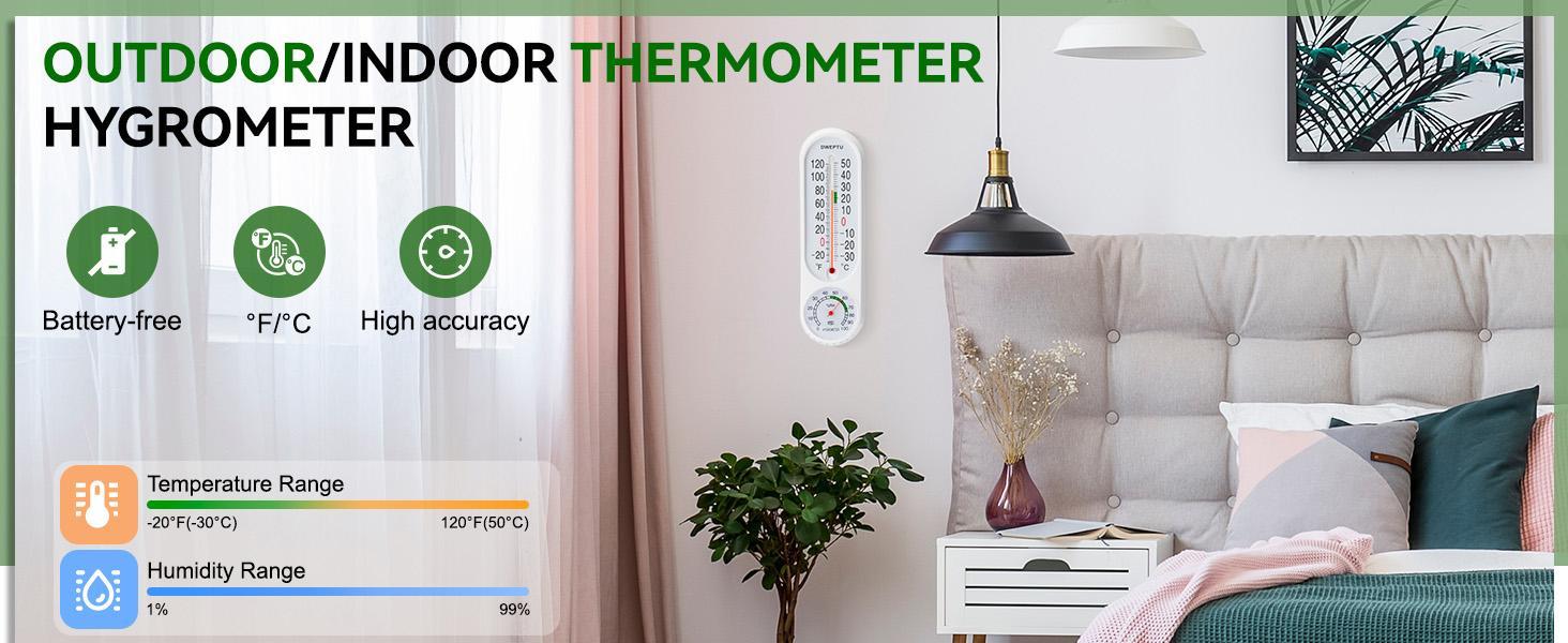 3 PCS Outdoor/Indoor Thermometer Hygrometer Humidity Meter Thermometers Temperature Humidity Gauge Meter with Celsius/Fahrenheit (℃/℉) for Patio Field Cellar Garden Humidors Greenhouse Closet