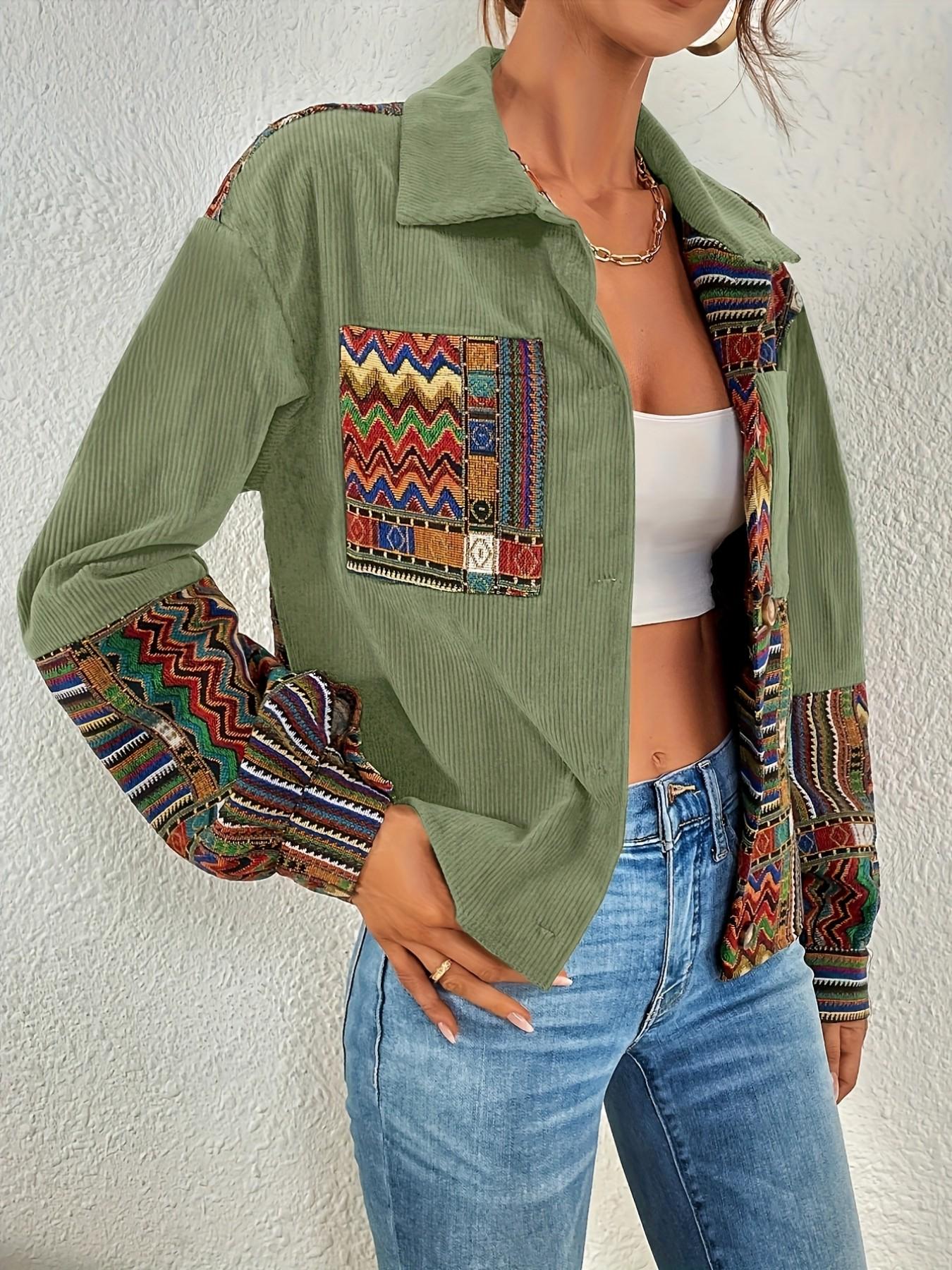 Women's Fashion Floral Shoulderless Velvet Button Jacket, Chic Stylish Casual Ladies' Clothing, Casual Fashionable Outerwear, Trendy Outerwear for Daily Wear, Perfect for Spring & Fall, Coats
