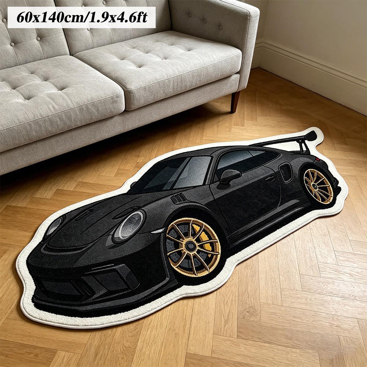 Cool Retro Car Rug, Fashionable Sports Car Mat, Bedroom Bedside Gaming Room Carpet, Soft Comfortable Plush Foot Pad, Living Room Decor, Indoor Rug