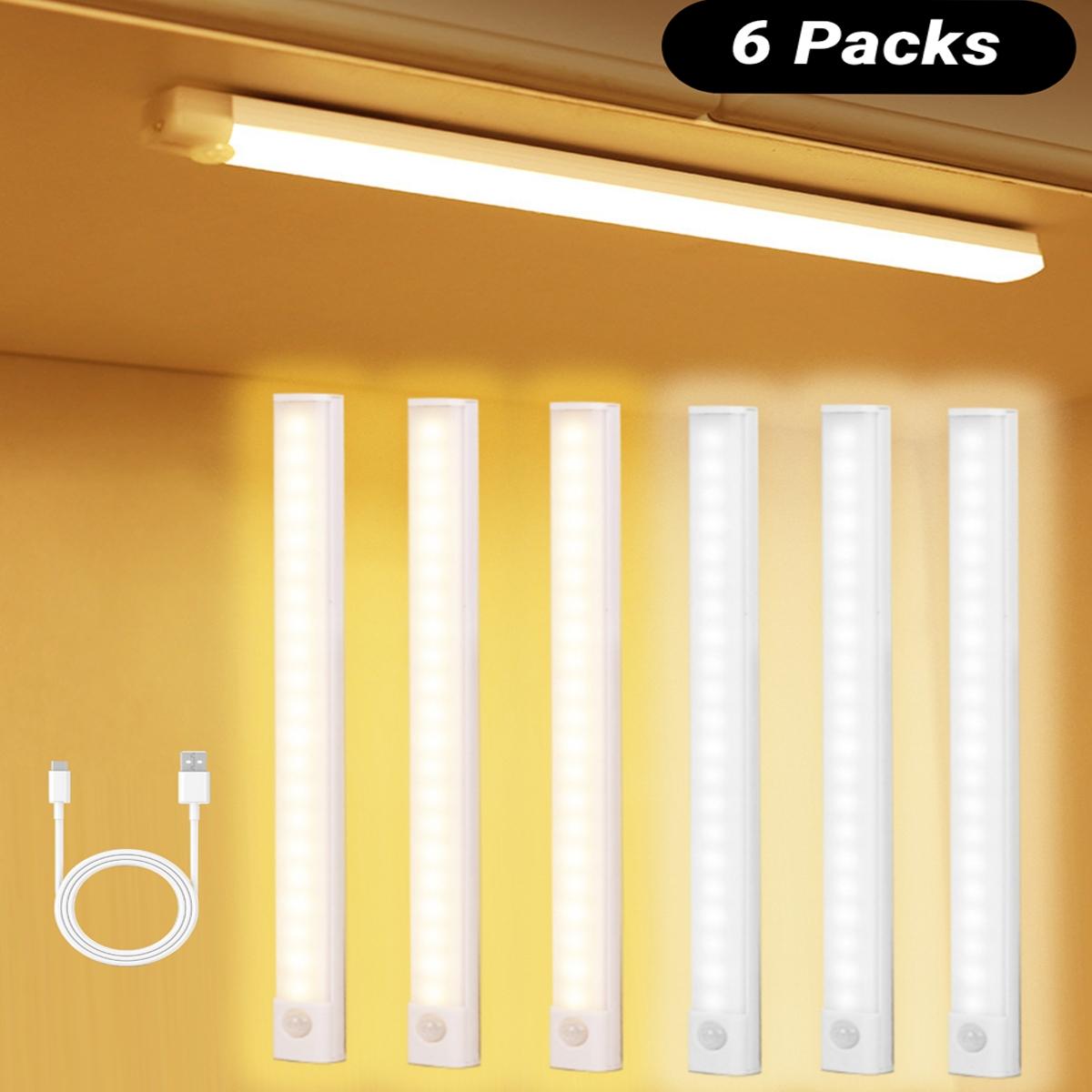 6pcs LED Motion Sensor Under Cabinet Lights, Wireless Night Light, Motion Sensor Lamp, Rechargeable Magnetic Wardrobe Lighting, USB Powered, Kitchen & Office Use, Magnetic Closet Lights