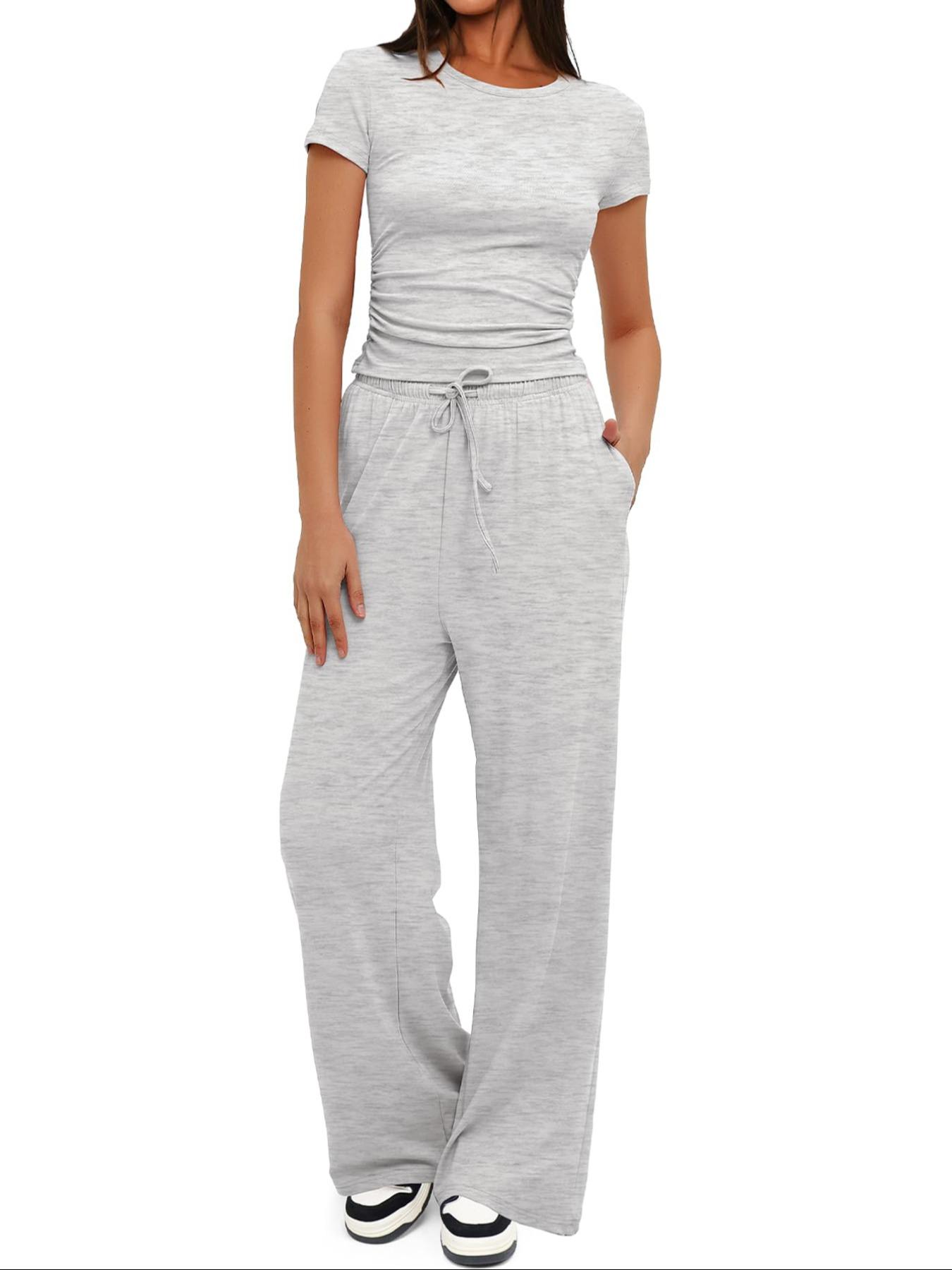 2026 Women's Solid Round Neck Tee & Pants Loungewear Pajamas Two/Six Piece Set, Casual Comfy Pyjama Set for Women, Comfy Loungewear Set for Daily Home Wear
