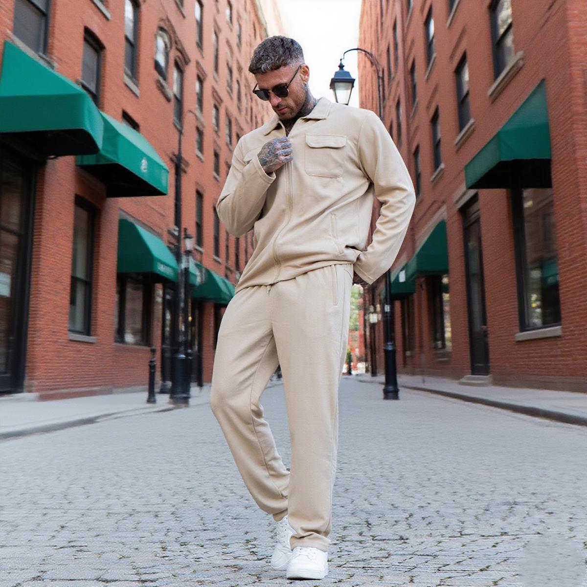 GINGTTO Men's Long Sleeve Sets 2 Piece Casual Stylish Outfits Relaxed Fit Full Zip Tracksuits Jogging Suit Sets