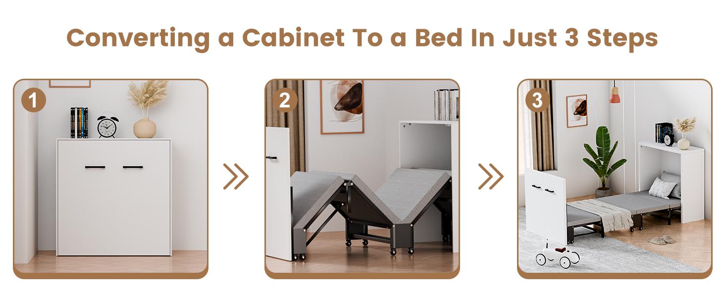 SLSY Murphy Bed with Mattress, Folded Cabinet Bed, Guest Bed Roll Away Bed Fold up Bed for Guest Bedroom, Living Room, Office,75" x 29"