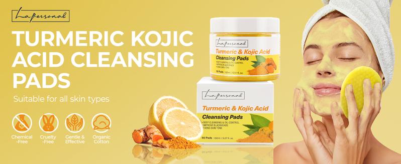 LA.PERSONAL Turmeric & Kojic Acid Cleansing Pads for Deep Cleaning & Blackhead Removal - Gentle Exfoliating Face and Body Scrub Pads