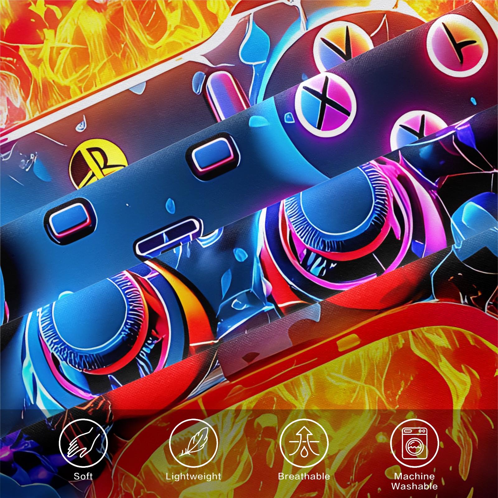 Futuristic, Modern Flair, Energetic Gaming Controller 3pcs Fitted Sheet Set, Flame Neon Effects, Dynamic Vibrant Digital Printed Bedding Set, Comfort Ultra-Fine Fiber Bed Cover, Stylish Energetic Home Decoration, Includes 2 Pillowcases, No Pillow Core