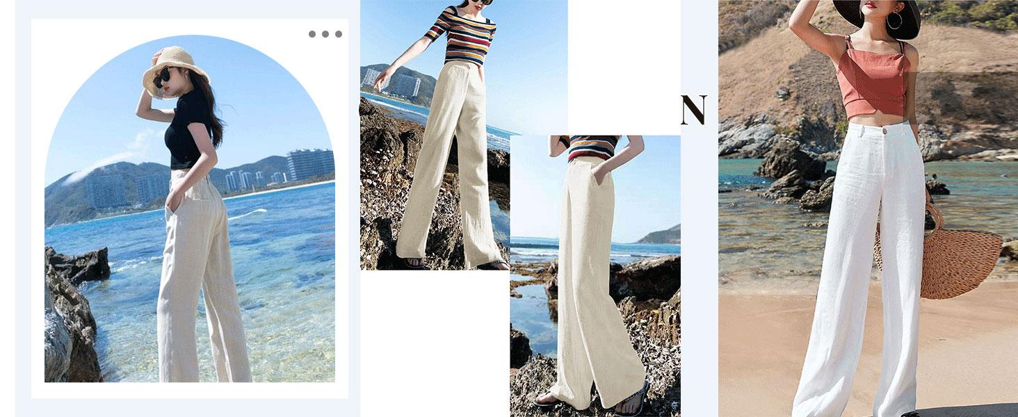 Naeduo Women's Cotton Linen Pants | Summer 2026 Trendy High Waisted Wide Leg Trousers SpringStatements Casual Button Front Comfy Breathable Fit | Y2K Aesthetic & Eco-Friendly Loungewear SpringStatements