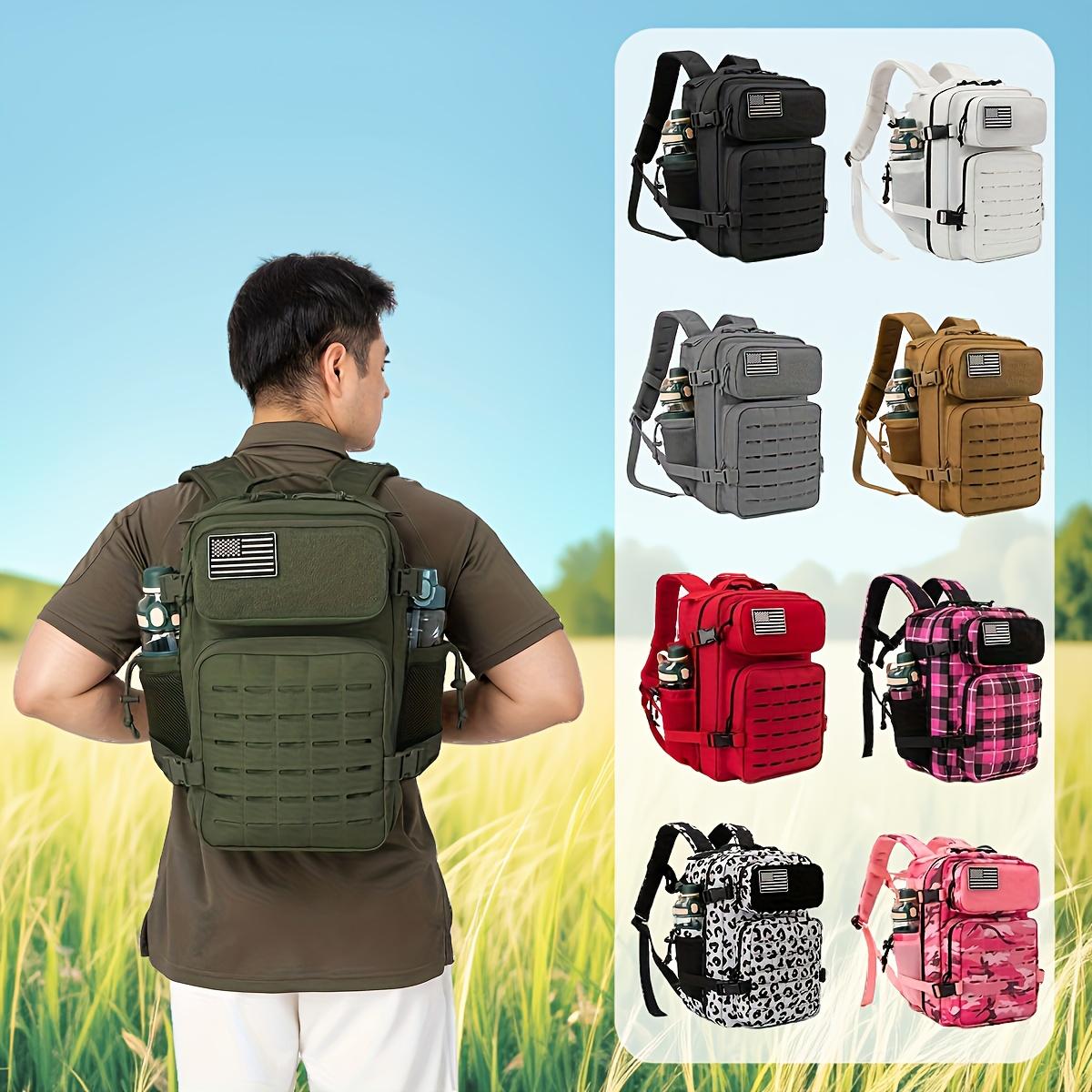 6.6gal Tactical Style Travel Backpack, Molle Daypack for Outdoor Hiking Camping Trekking, 180° Flat Open Weekend Bag with Laptop Compartment And Dual Cup Holders, Heavy Duty Gym Sports Pack