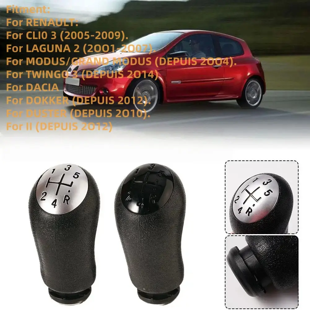 5 Speed Manual Gear Shift Knob, Black & Silver Optional Replacement Shifter Lever Fit For Renault Scenic MK2 Megane MK2 MK3 Automotive Car Interior Modification Accessories