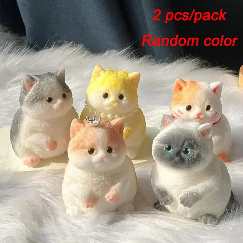 2PCS Handmade Cat Squishy Toy, Cute Soft Cat Design Stress Relief Fidget for Adults Kids, Perfect Squeeze Toy Gift for Relaxation Fun, Random Style, Cute Squishies