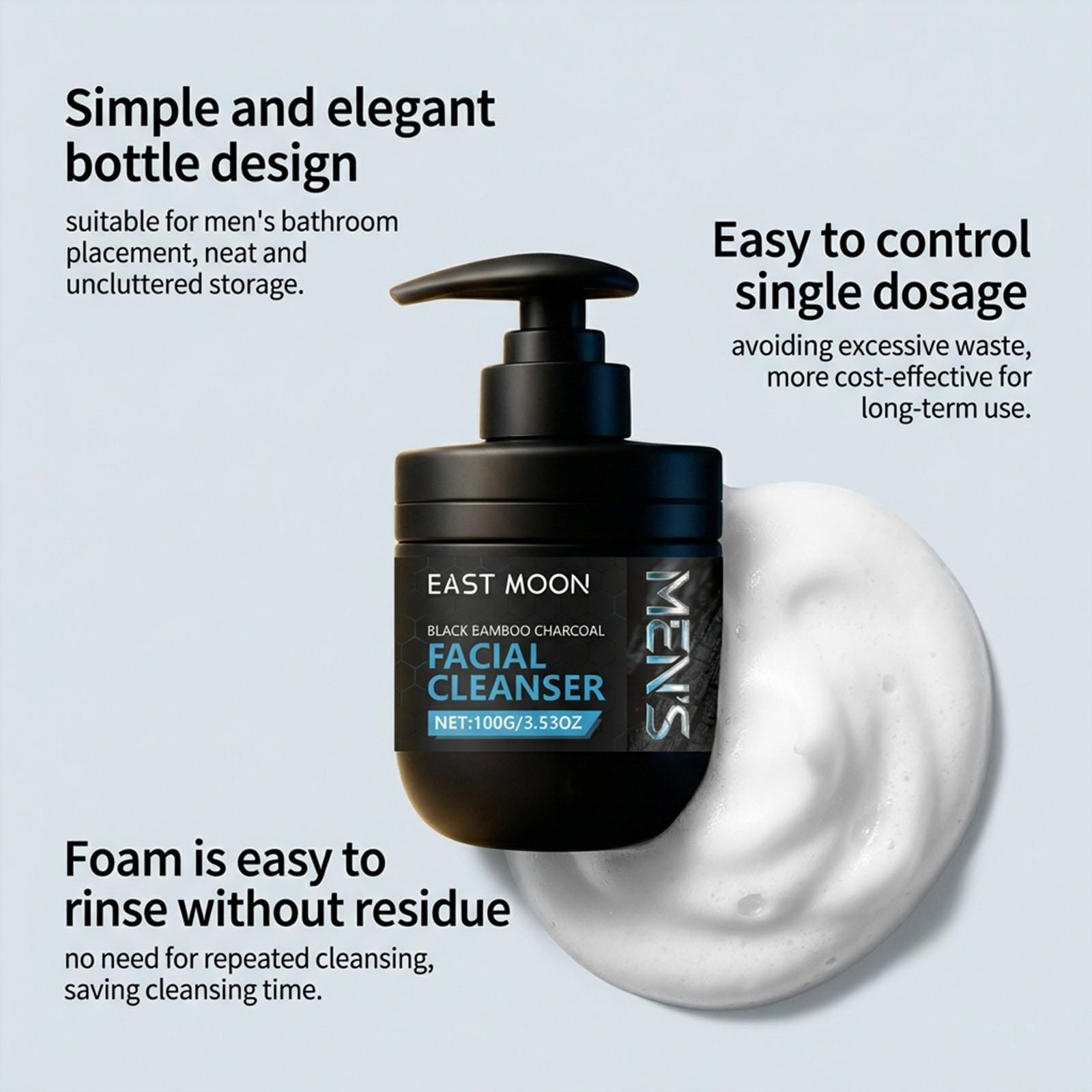 East Moon Men's Refreshing Face Wash, Gentle Cleanser, Hydrating Rich Foam, Non-Drying, Ideal for Daily Use, Soft Skin Care