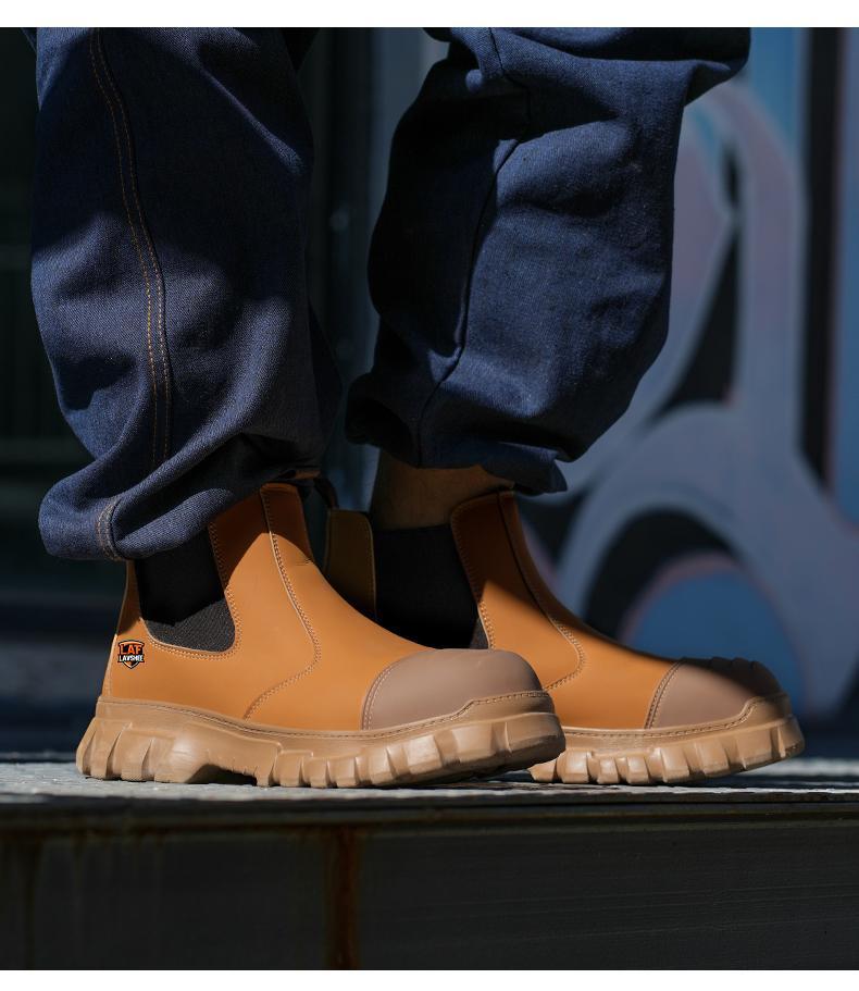 Brown Steel Toe Safety Shoes Unisex, Lightweight Anti Slip Work Shoes, Splash Resistant, Smash Proof and Puncture Proof for Kitchen, Restaurant and Food Service Work