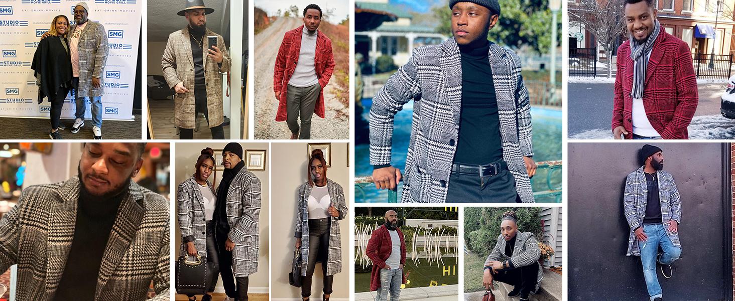 Kingapril Men's Wool Blend Pea Coat Notched Collar Single Breasted Overcoat Warm Winter Trench Coat Windproof Casual Jacket Plain Menswear Long Sleeve