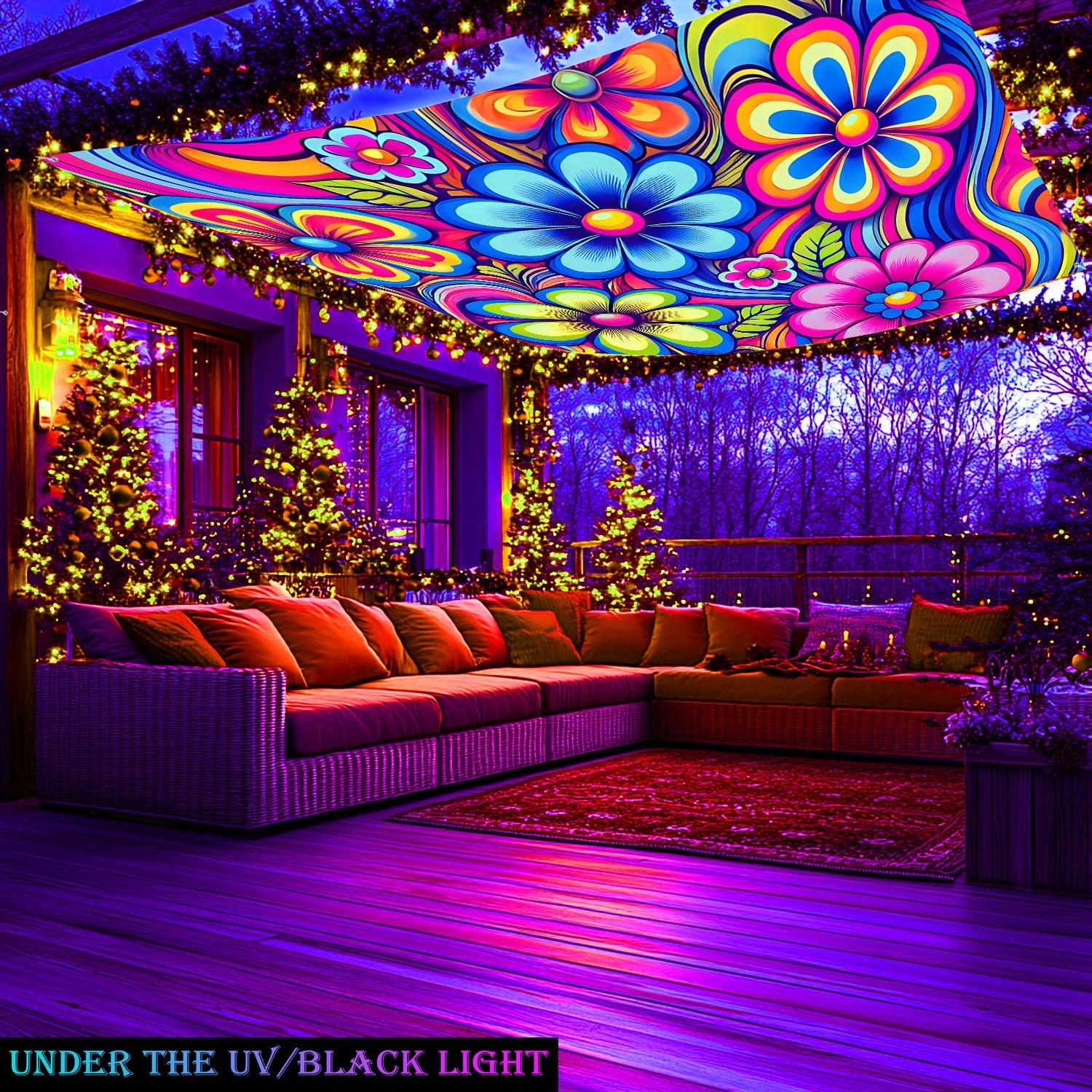 1Pcs UV Glowing Flower Canopy - Lightweight Polyester Sunshade, Suitable for Beach, Camping, Garden, and Picnic - Outdoor Sunshade, Ideal for Adventure (Support Poles Not Included)