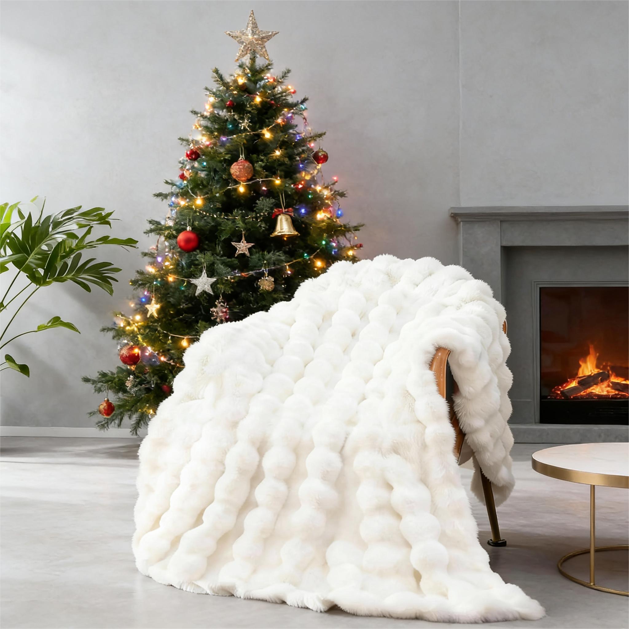 King Size Bubble Blanket, Striped Pattern, Thick Warm Material, Soft Cozy Blanket, Ideal for Home Sofa, Bedroom, Nap, Travel, Christmas Gift Backup