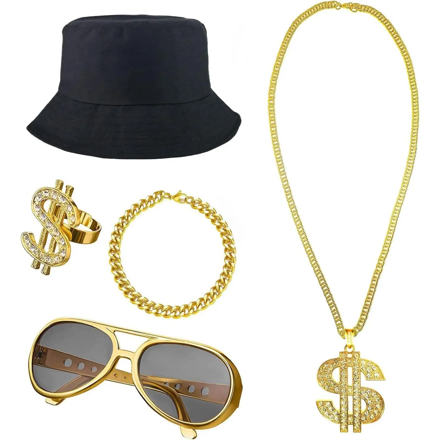 90s 80s Hip Hop Rapper Costumes for Men Boys Kids Unisex Old School Streetwear Party Outfits with Gold Chain Accessories Vintage Retro HalloweenGift