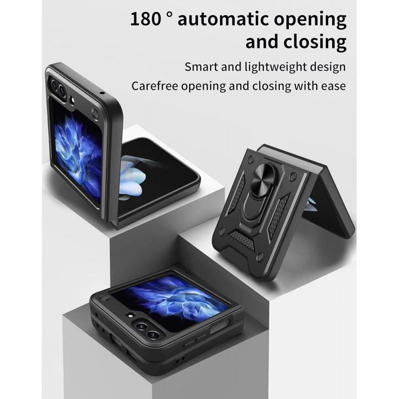 Phone Cases for Samsung Galaxy Z Flip 7 Galaxy Z Flip 6 5 4 3 Case with Slide Camera Cover & Rotated Ring Kickstand Military Grade Shockproof with Magnetic Car Mount Holder Cover case for  Samsung Galaxy Z Flip 7 Red