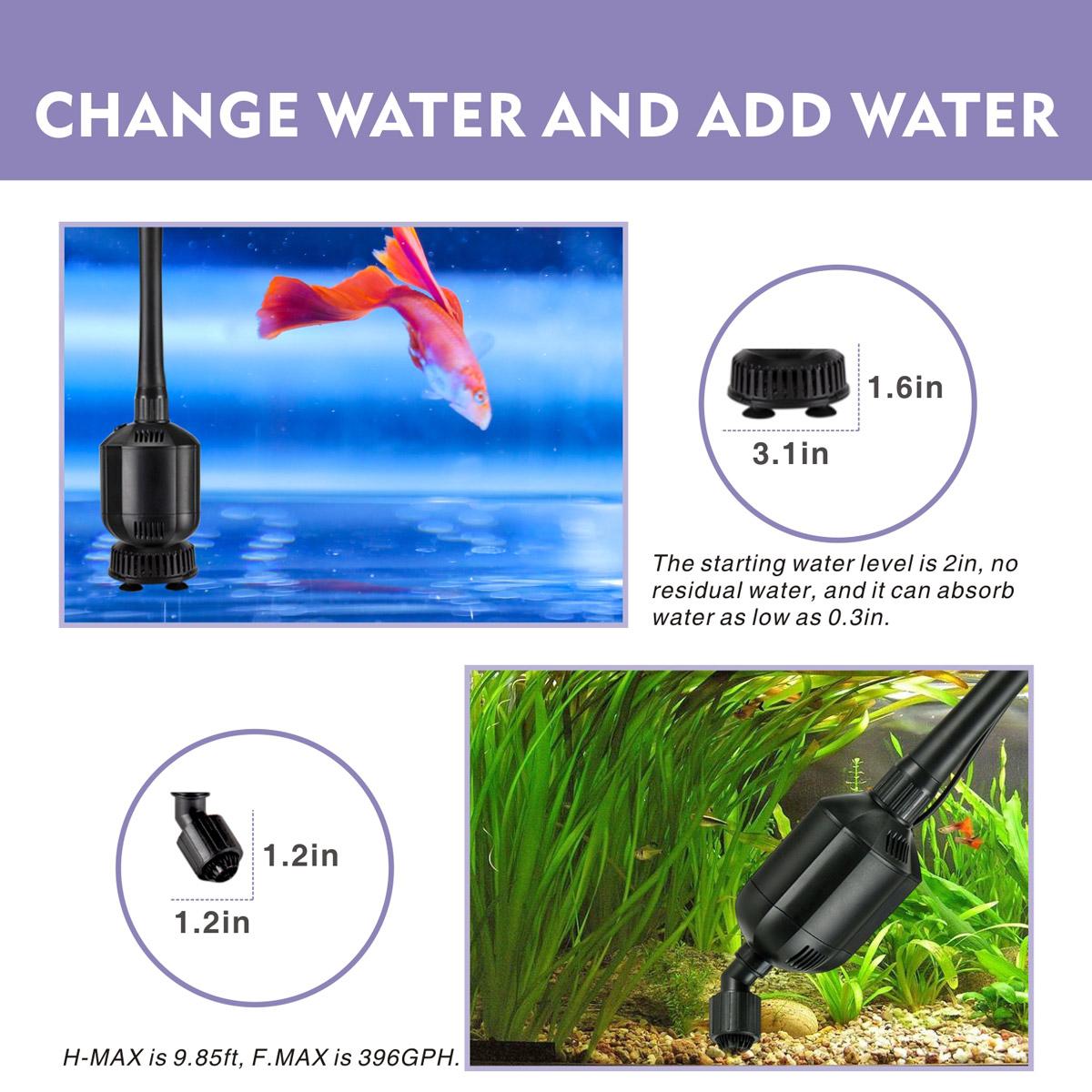 Hygger Upgraded 360GPH  Electric Aquarium Cleaner, 36V DC Auto Fish Tank Gravel Cleaning kit 5 in 1 Change Water and Wash Sand Filter for Aquarium 10-200 Gallon