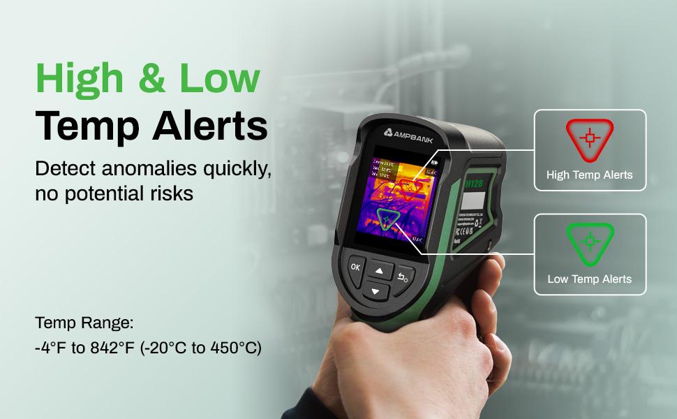 Handheld Thermal Camera AMPBANK H128, 240 x 240 TISR Resolution, 15h Battery Life Thermal Imaging Camera, 25 Hz Infrared Camera with Temperature Alarm