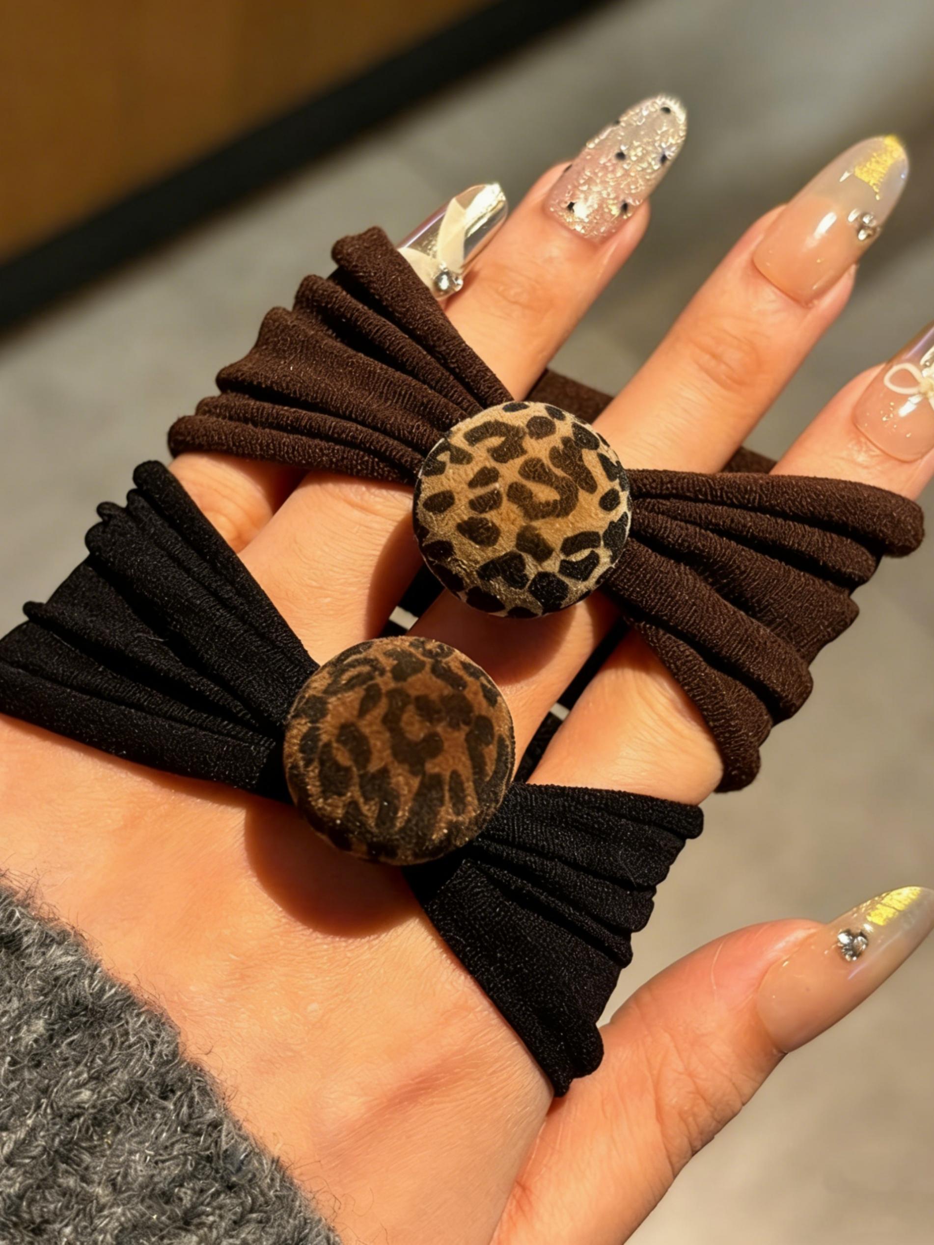6 Pcs Leopard Print Hair Ties for Women, High Elasticity Durable Rubber Bands, Simple New Design Hair Rings, Versatile Head Accessories