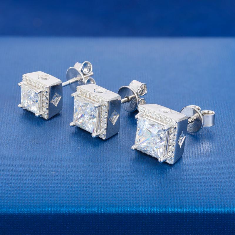 【#E511】Square Geometric Stud Earrings  UCCIYO Synthetic Moissanite Earrings For Women 925 Sterling Silver Stud Earring Men Hip Hop Jewelry Couple Gift